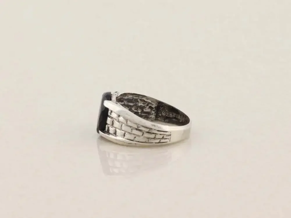 Men's Sterling Silver Natural Onyx Ring Size 10 3/4
